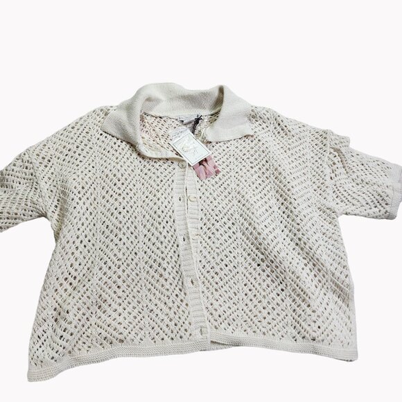 Sincerely Jules Size M 2 Pc Open Knit Crochet Set Beach Cover Flare Pant New - Picture 4 of 9